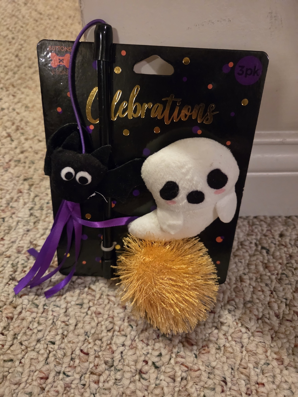 Celebrations Halloween Cat Wand Toy - Black, White & Gold